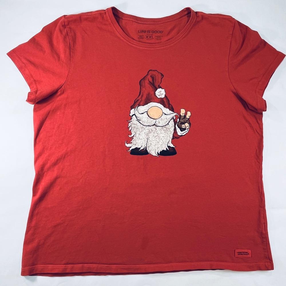 Life is Good‎ Gnome Santa Graphic T Shirt Womens XXL Burgundy Crusher Tee Top